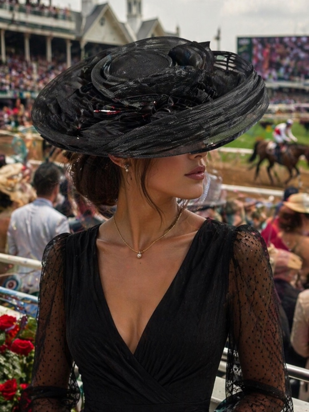 Vintage Black Wide Brim Derby Hat